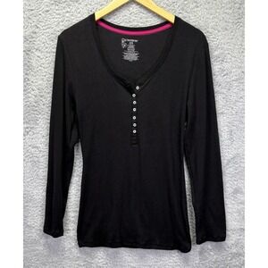 No Boundaries Womens XL Y2K Black Ribbed Bella Swan Long Sleeve Top V Neck